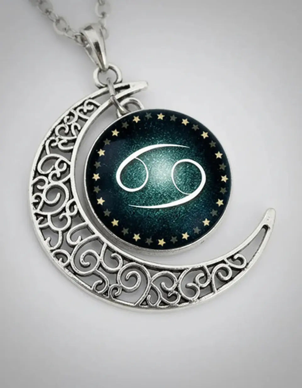 Collar Para Mujer Dije Cabujon Cristal Luna Signos Zodiacal 91