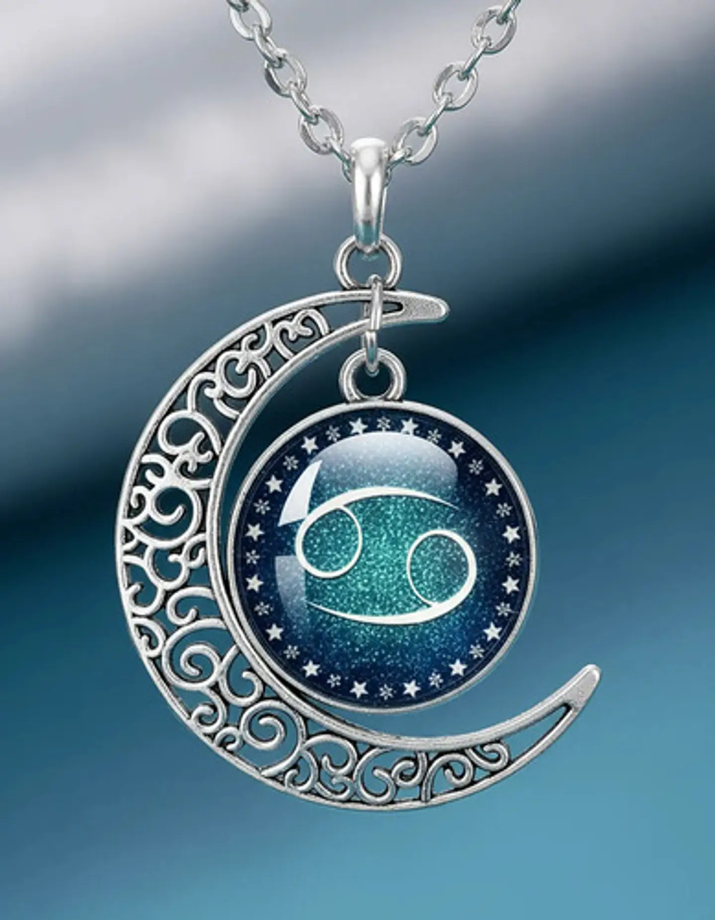 Collar Para Mujer Dije Cabujon Cristal Luna Signos Zodiacal 92
