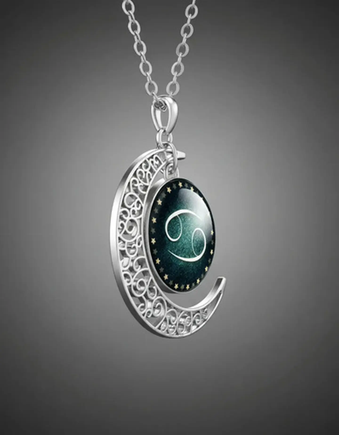 Collar Para Mujer Dije Cabujon Cristal Luna Signos Zodiacal 93