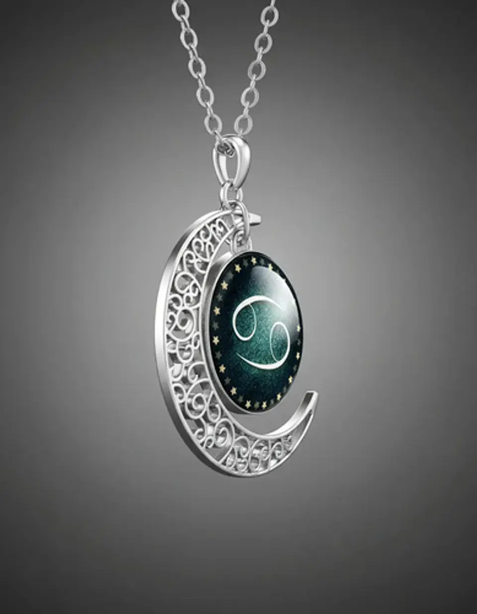Collar Para Mujer Dije Cabujon Cristal Luna Signos Zodiacal 93