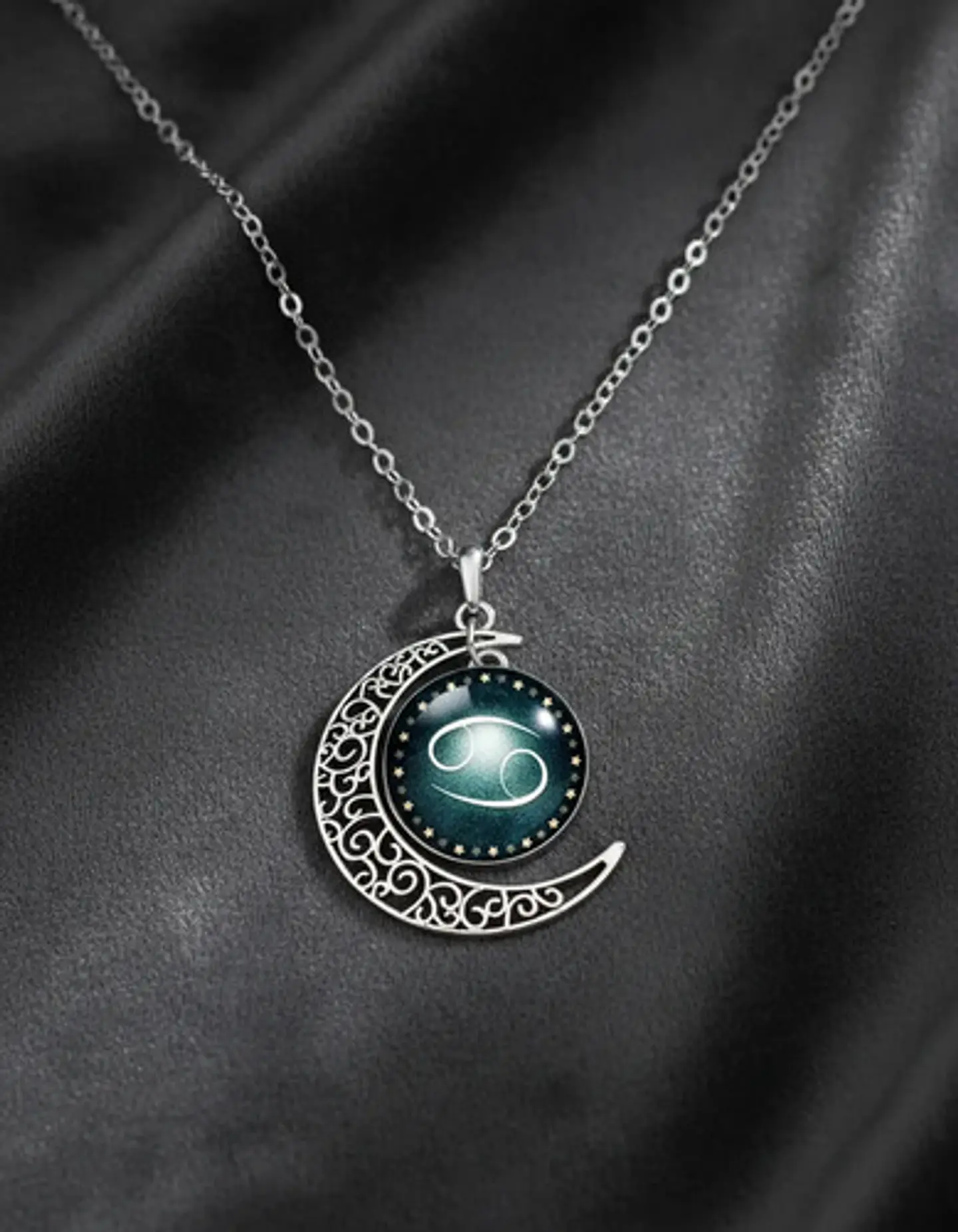 Collar Para Mujer Dije Cabujon Cristal Luna Signos Zodiacal 94