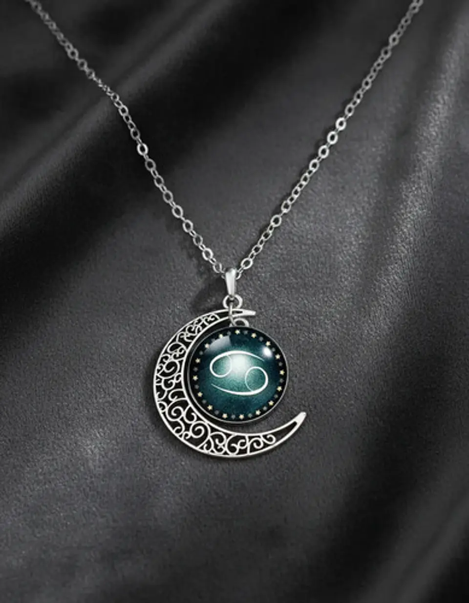 Collar Para Mujer Dije Cabujon Cristal Luna Signos Zodiacal 94