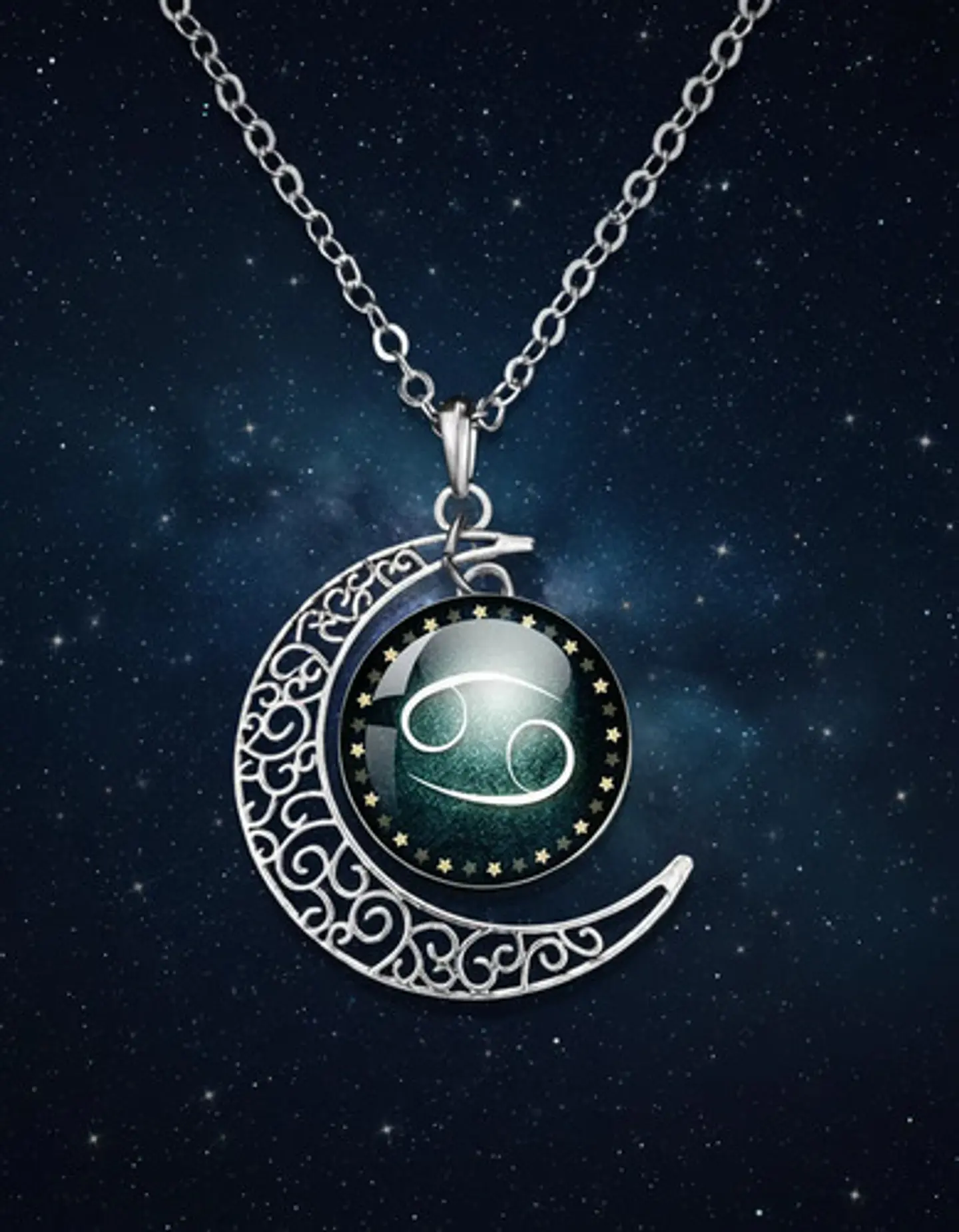 Collar Para Mujer Dije Cabujon Cristal Luna Signos Zodiacal 95