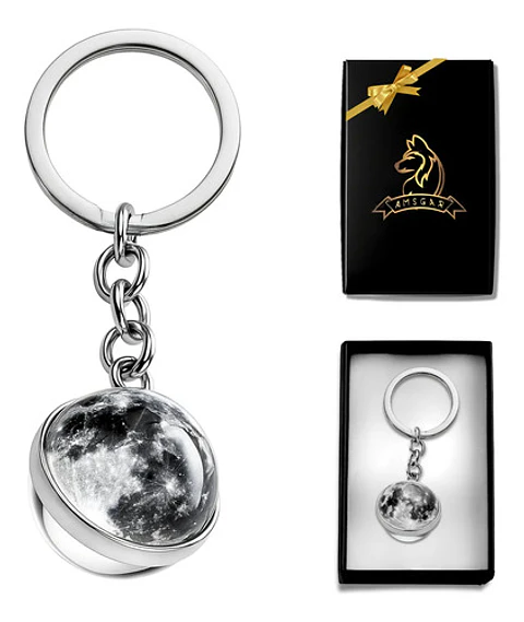 Llavero Hombres Mujeres Planeta Luna Sol Cristal Doble Cara