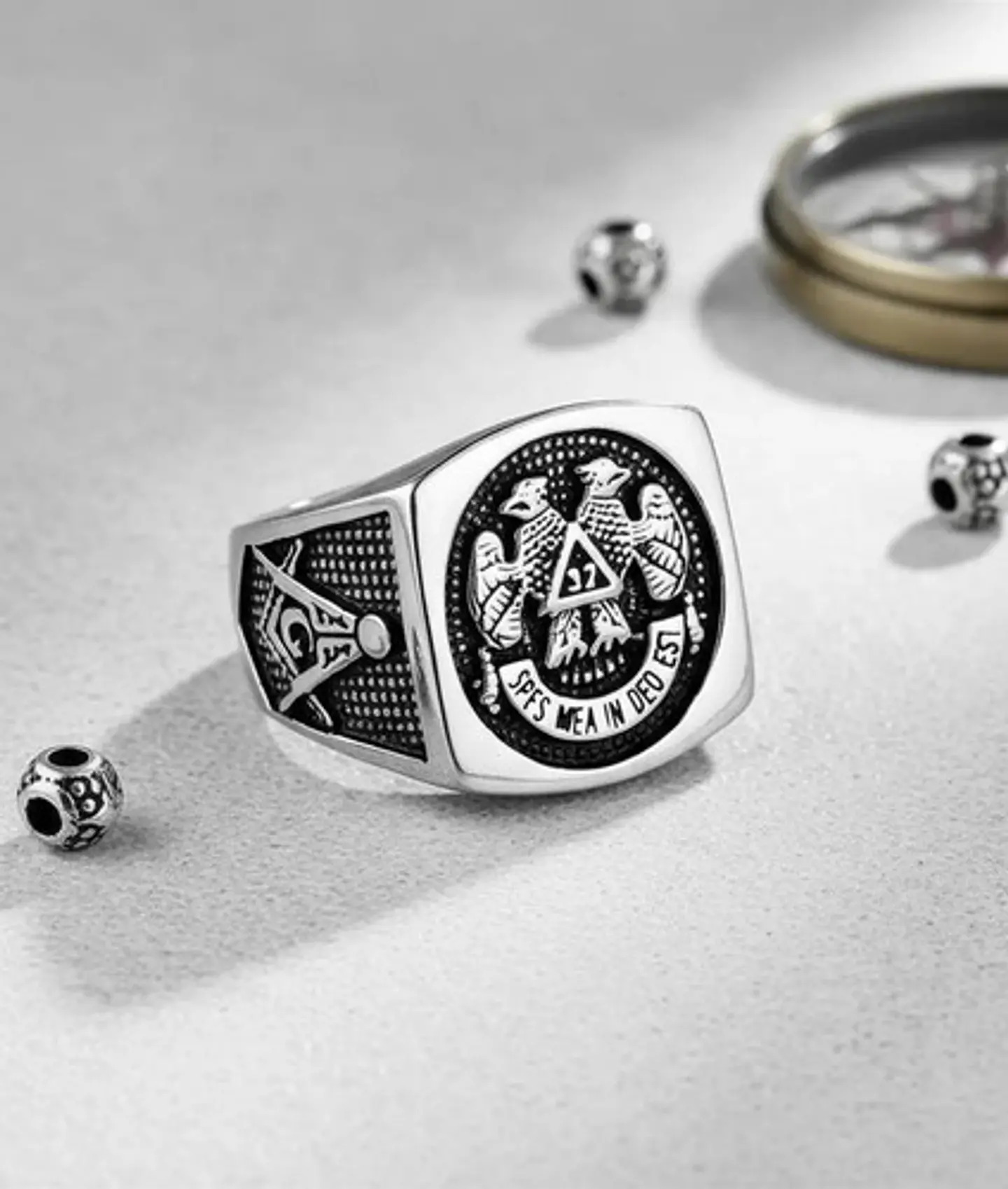 Anillo Color Plata Acero Inoxidable Mason 32 Aguila Hombre 4