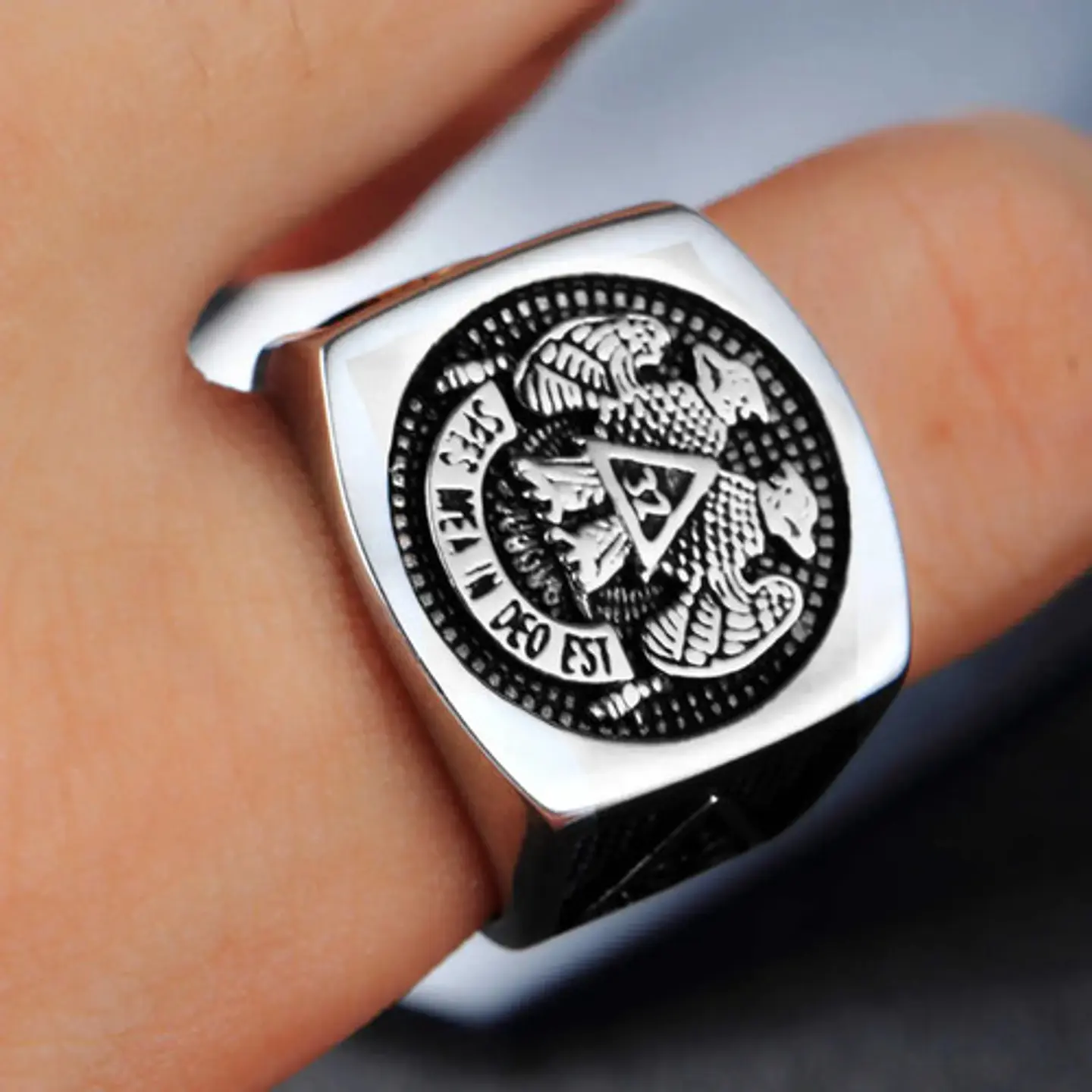 Anillo Color Plata Acero Inoxidable Mason 32 Aguila Hombre 7