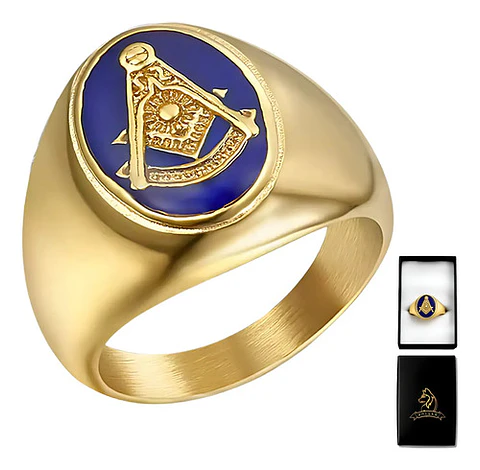 Anillo Para Hombres Símbolo Masón Logia Acero De Color Oro