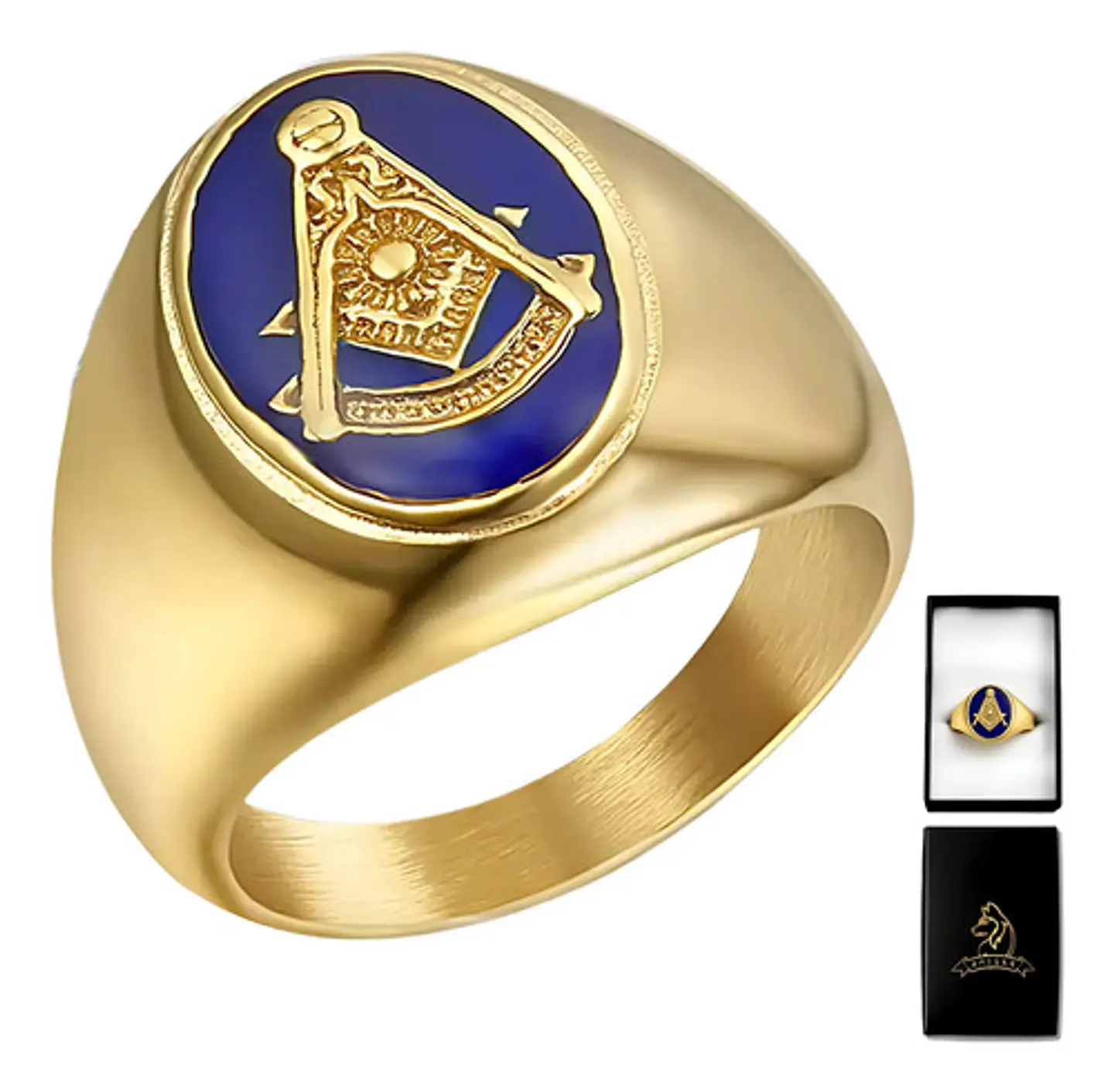 Anillo Para Hombres Símbolo Masón Logia Acero De Color Oro 1