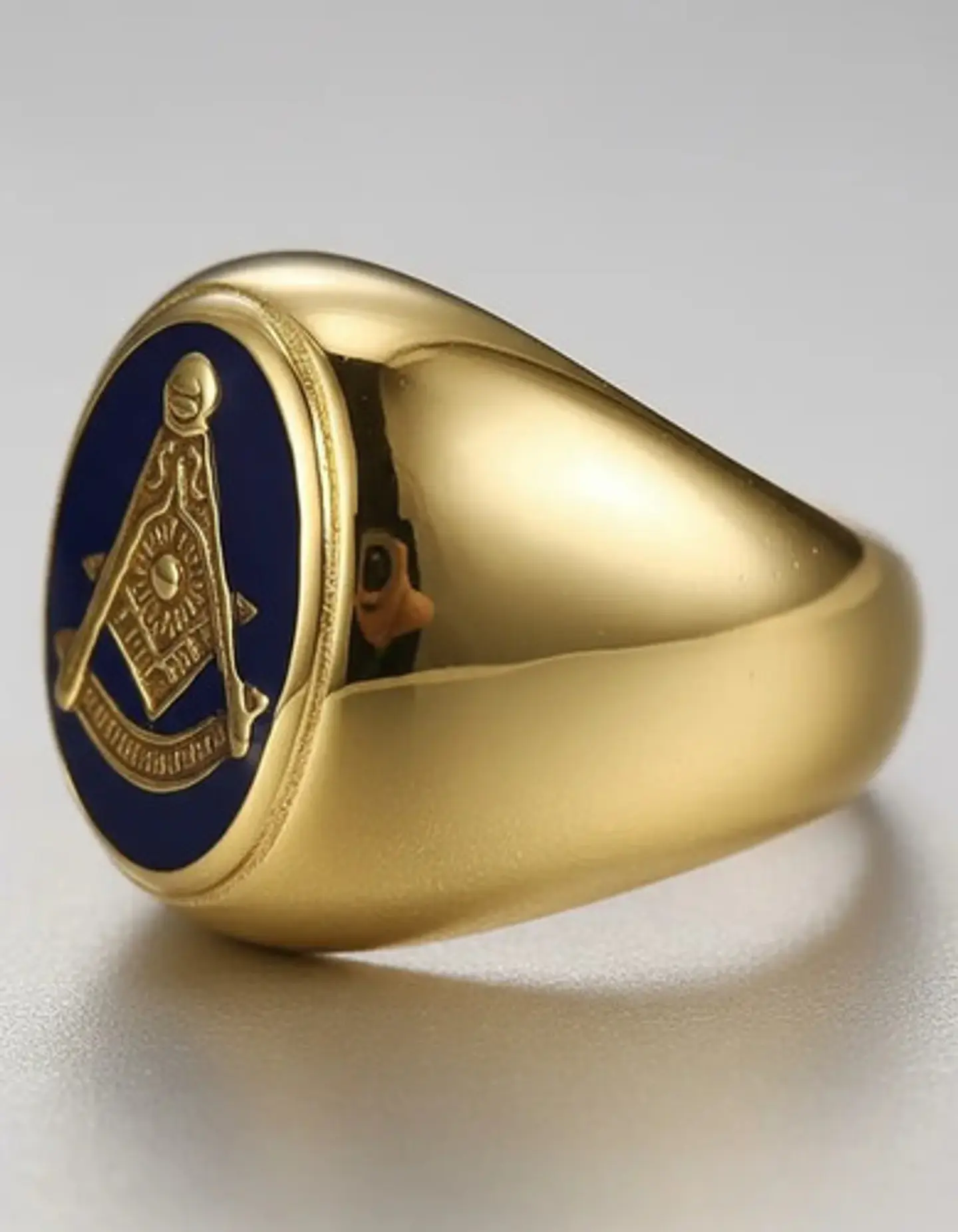 Anillo Para Hombres Símbolo Masón Logia Acero De Color Oro 5