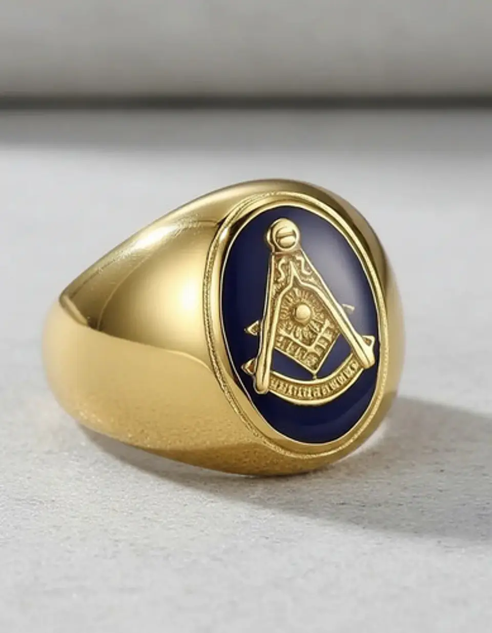 Anillo Para Hombres Símbolo Masón Logia Acero De Color Oro 6