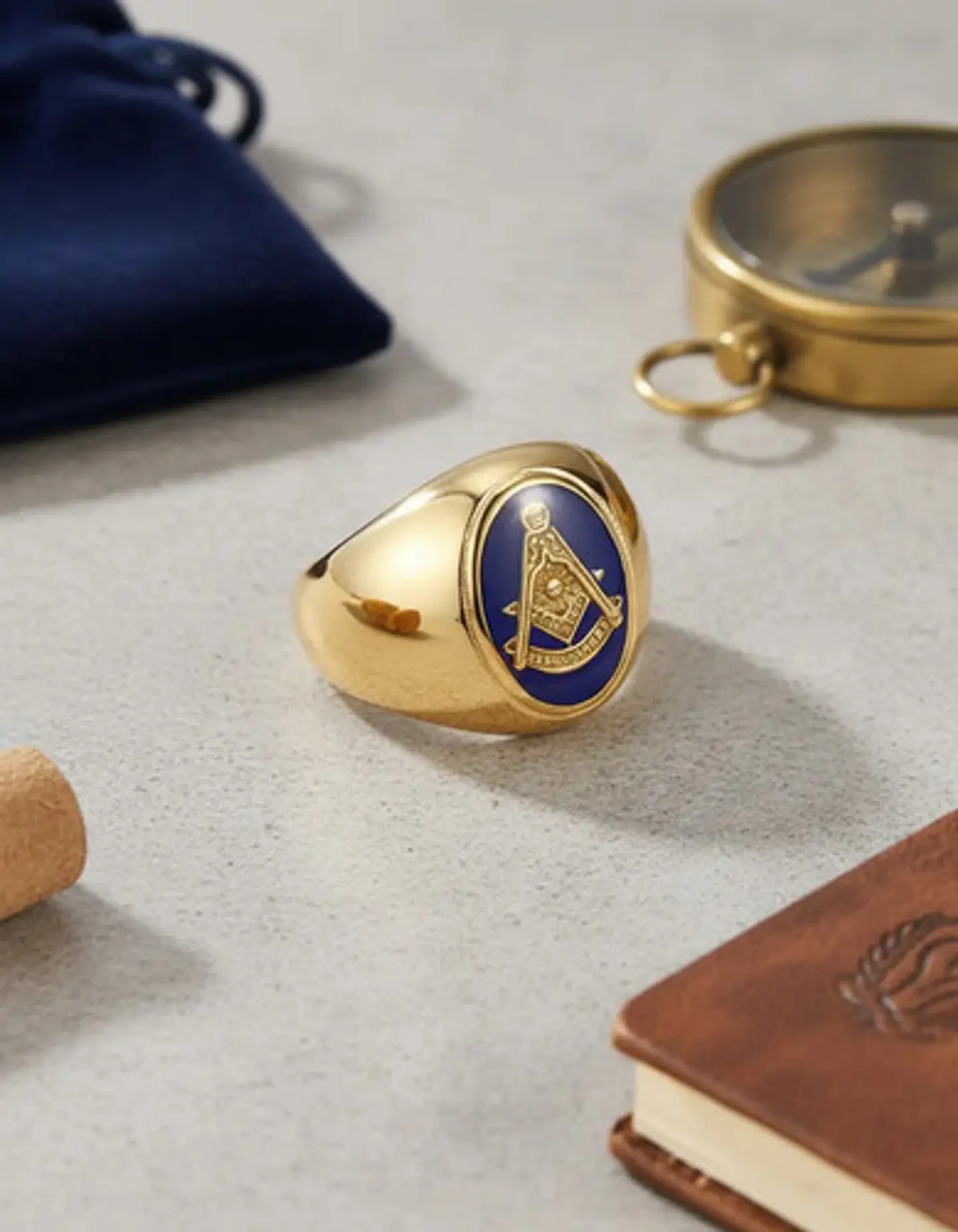 Anillo Para Hombres Símbolo Masón Logia Acero De Color Oro 7