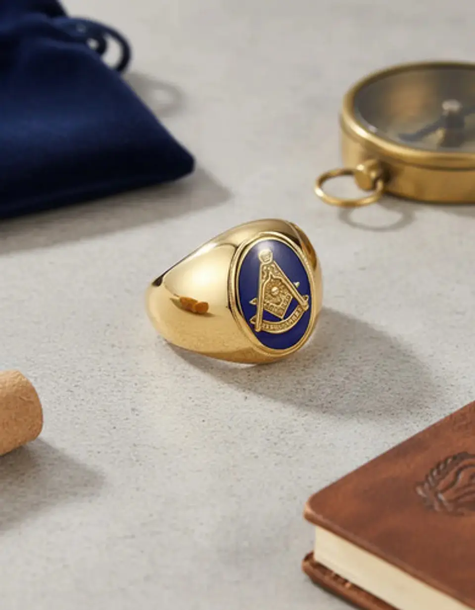 Anillo Para Hombres Símbolo Masón Logia Acero De Color Oro 7