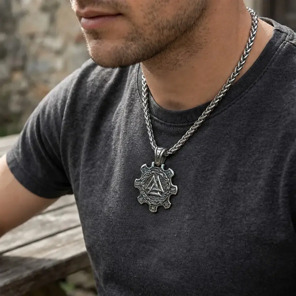 Collar Vikingo En Acero Para Hombres Dije Valknut Valhalla 3
