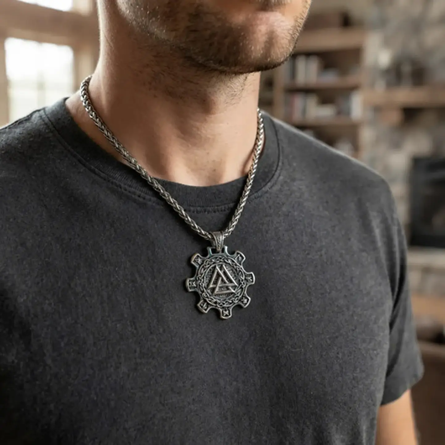Collar Vikingo En Acero Para Hombres Dije Valknut Valhalla 4