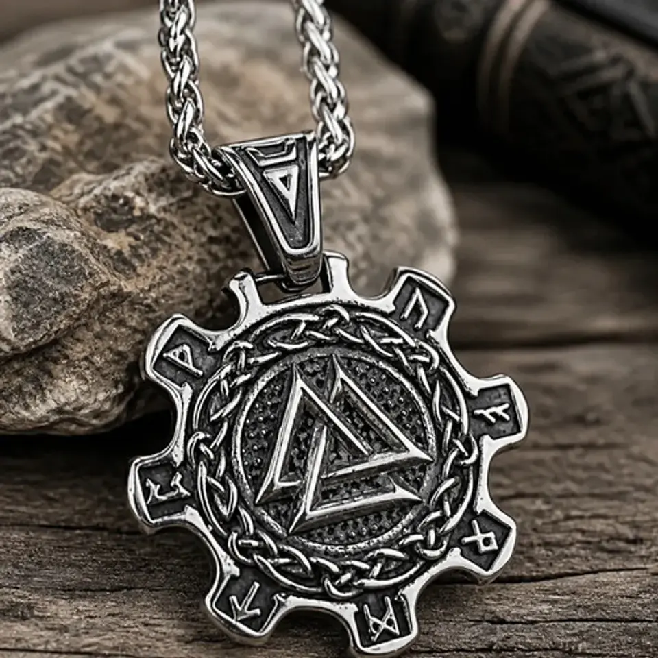 Collar Vikingo En Acero Para Hombres Dije Valknut Valhalla 5