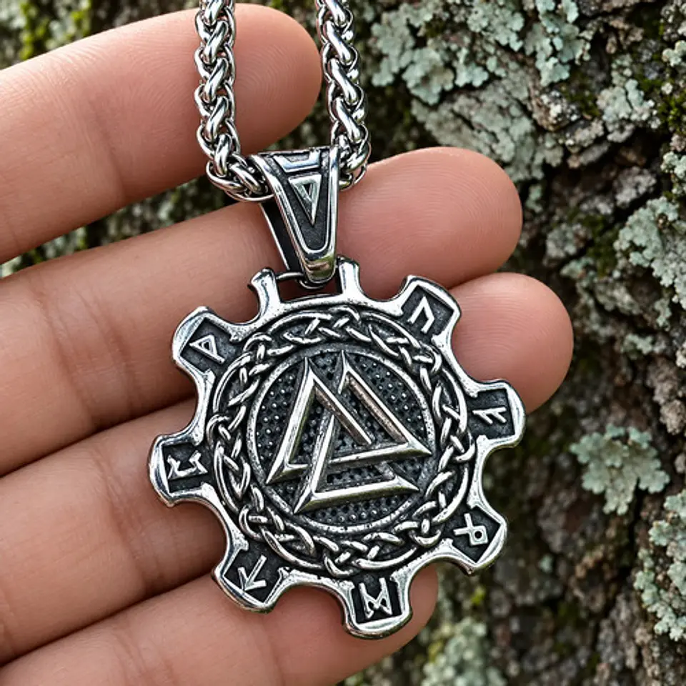Collar Vikingo En Acero Para Hombres Dije Valknut Valhalla 6