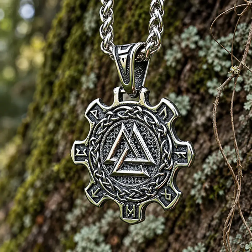 Collar Vikingo En Acero Para Hombres Dije Valknut Valhalla 9