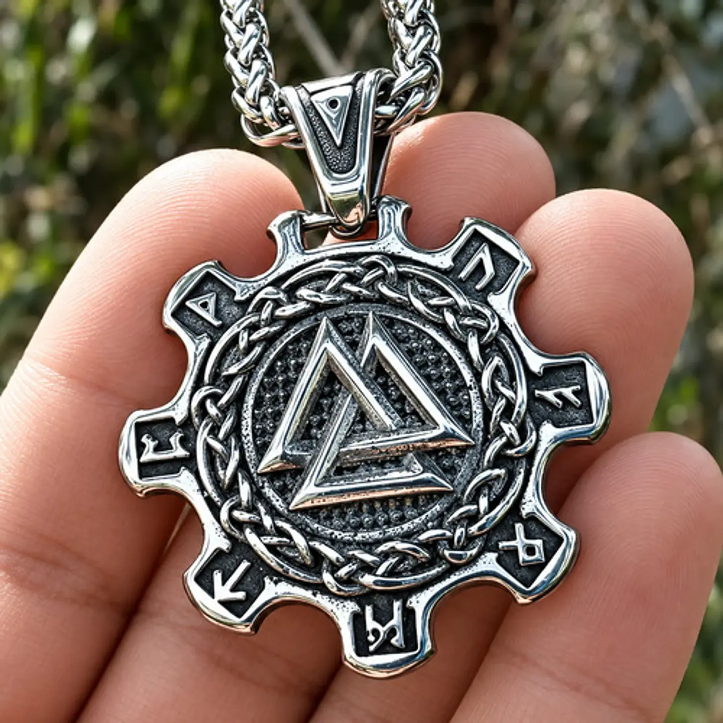 Collar Vikingo En Acero Para Hombres Dije Valknut Valhalla 11
