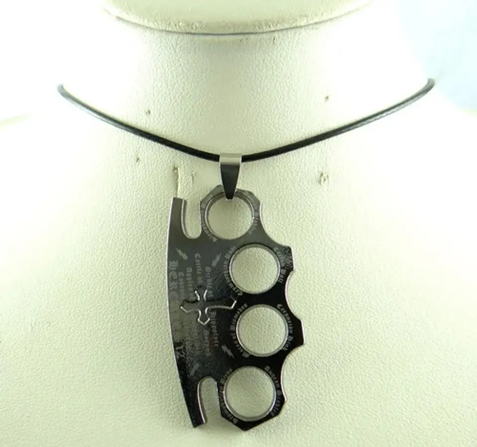 Collar Dije Color Negro Ancla Cráneo Manopla Para Hombre 6