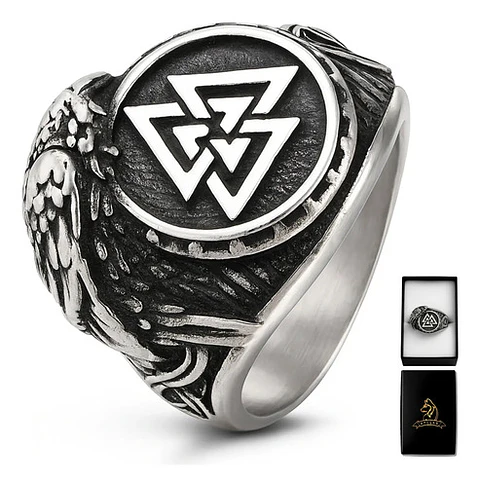  Anillo Valknut Vikingo Cuervo Acero Inoxidable Para Hombre