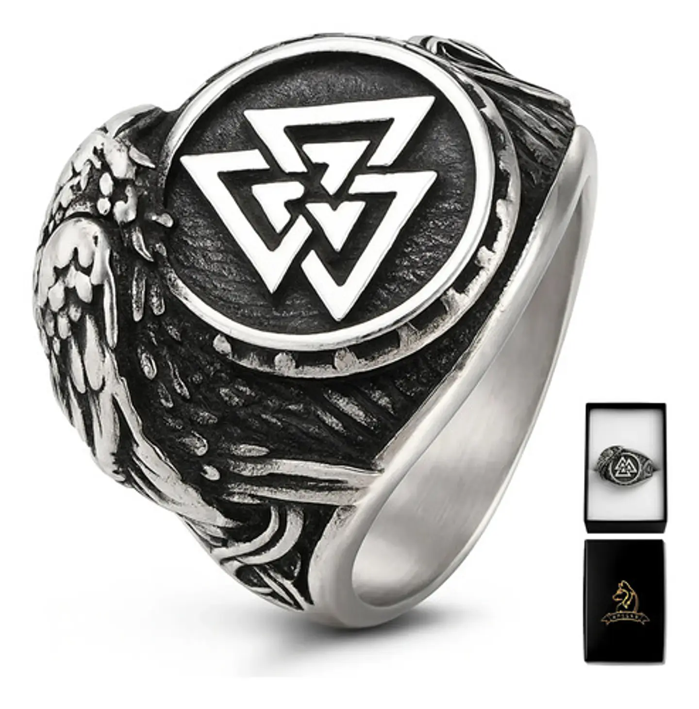  Anillo Valknut Vikingo Cuervo Acero Inoxidable Para Hombre 1