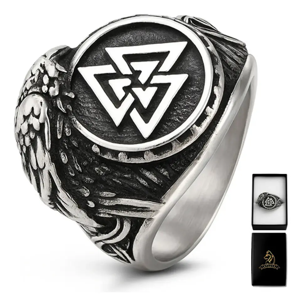  Anillo Valknut Vikingo Cuervo Acero Inoxidable Para Hombre 1