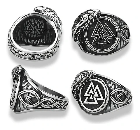  Anillo Valknut Vikingo Cuervo Acero Inoxidable Para Hombre