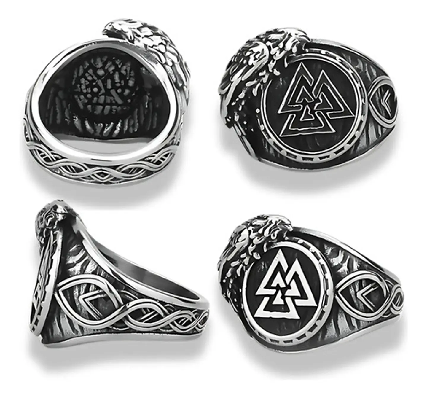 Anillo Valknut Vikingo Cuervo Acero Inoxidable Para Hombre 2