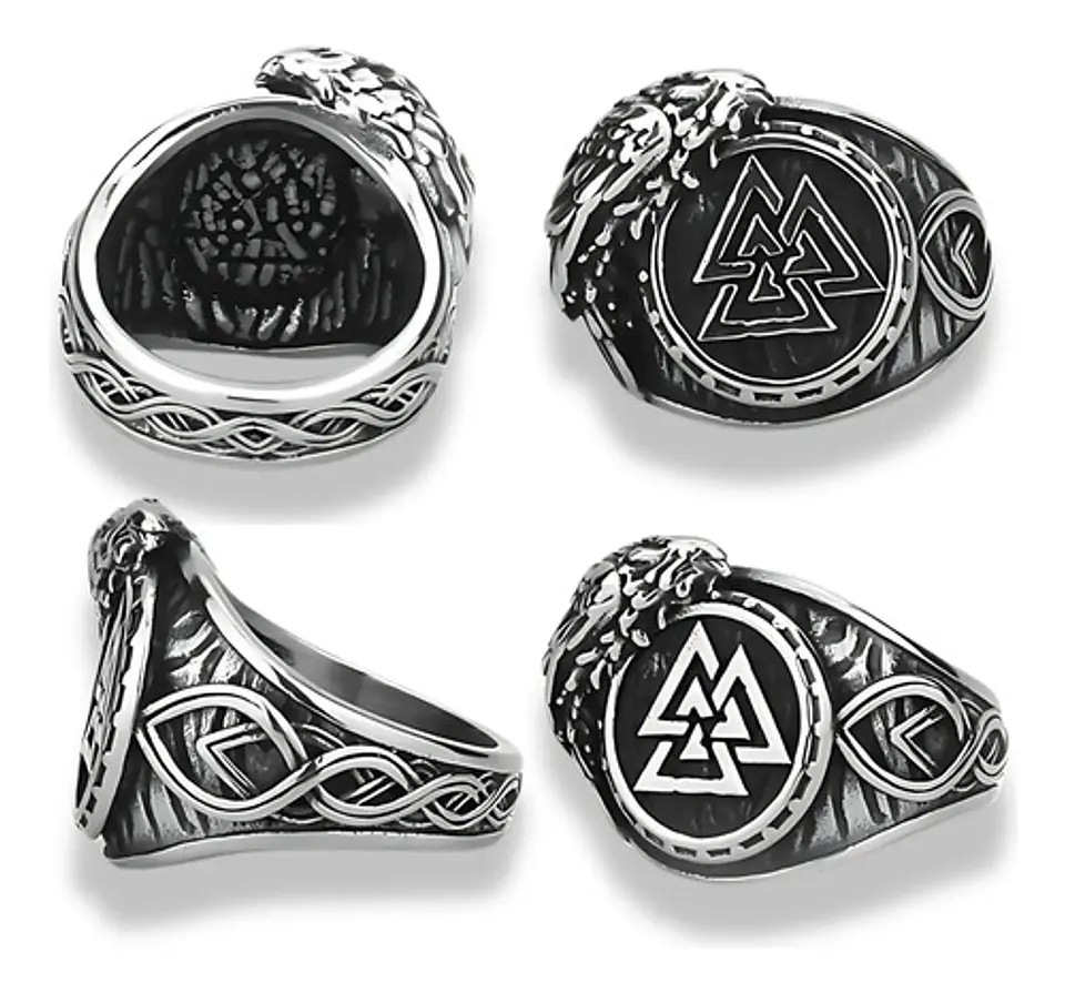  Anillo Valknut Vikingo Cuervo Acero Inoxidable Para Hombre 2