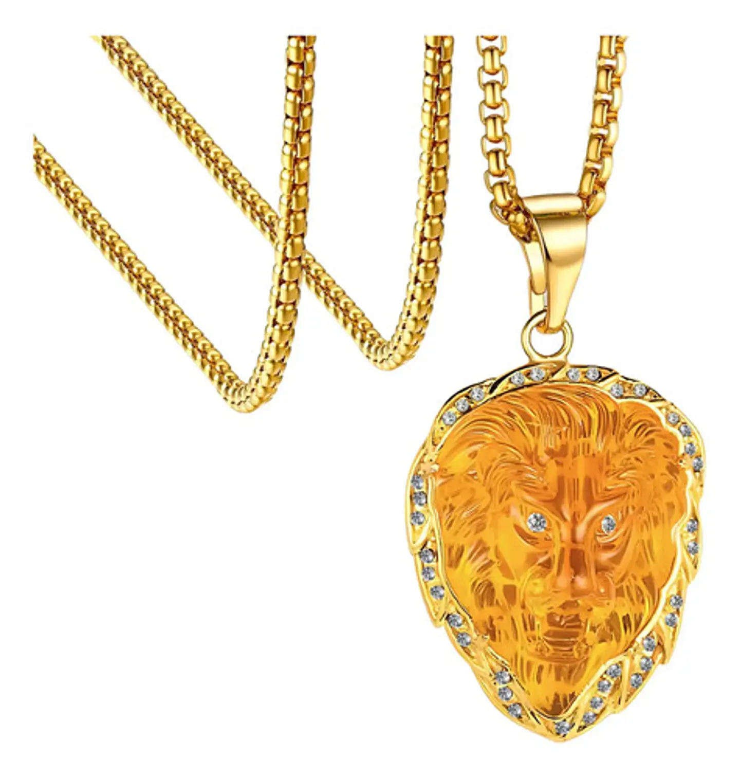 Collar Para Hombre Y Mujer Con Dije Cabeza León Cz Color Oro 1