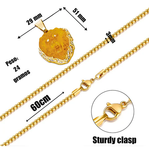 Collar Para Hombre Y Mujer Con Dije Cabeza León Cz Color Oro