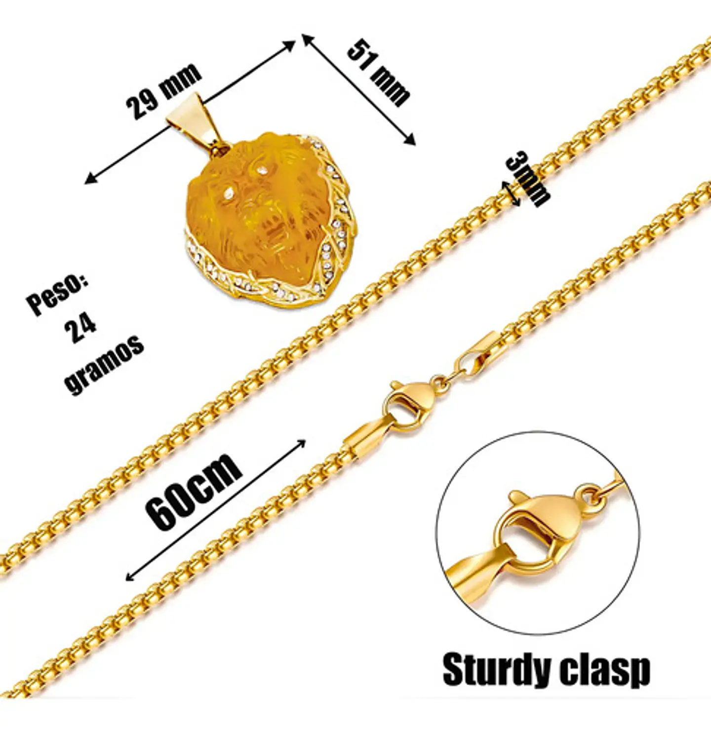 Collar Para Hombre Y Mujer Con Dije Cabeza León Cz Color Oro 2