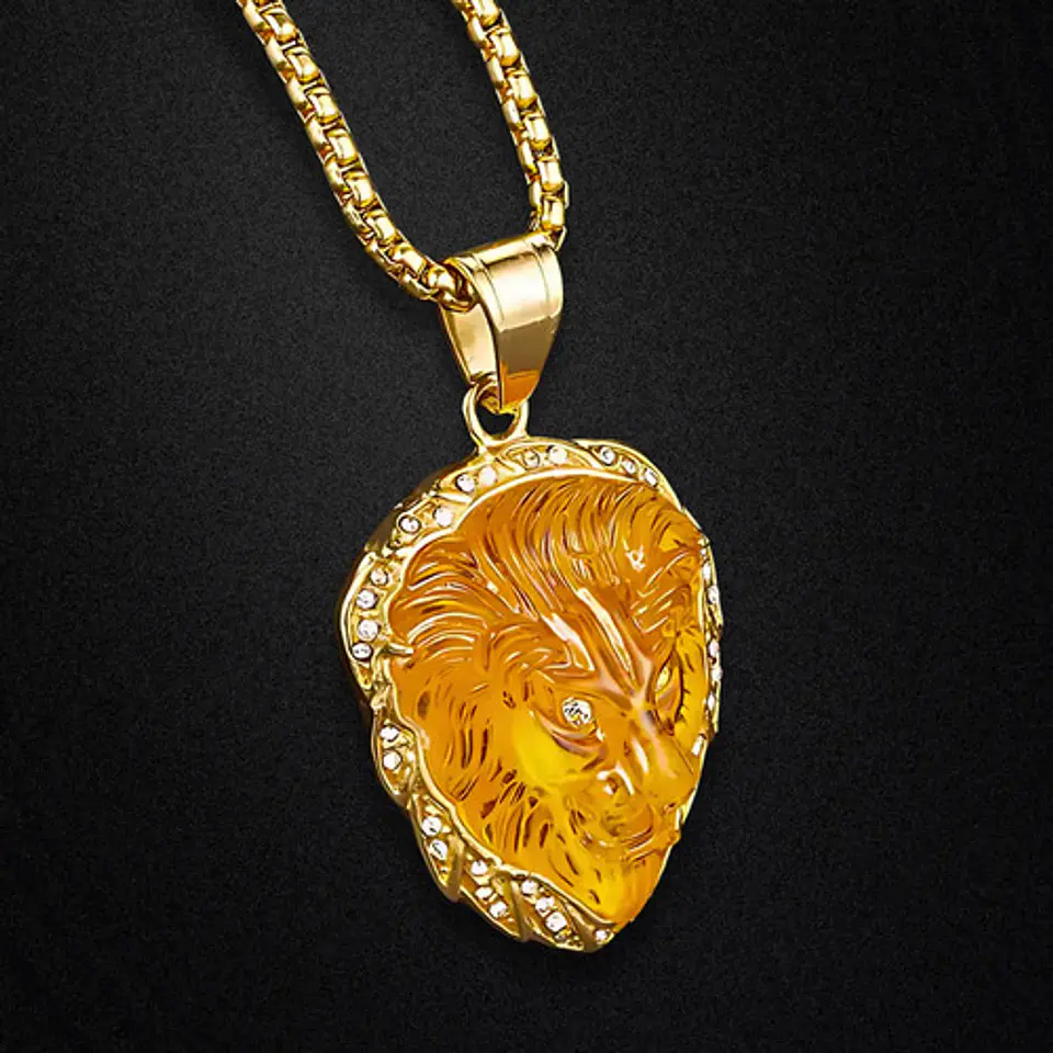 Collar Para Hombre Y Mujer Con Dije Cabeza León Cz Color Oro 5