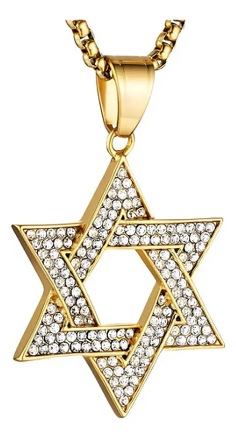 Collar Para Hombre Dije Estrella David Acero De Color Oro
