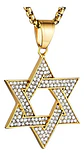 Collar Para Hombre Dije Estrella David Acero De Color Oro - Miniatura 1