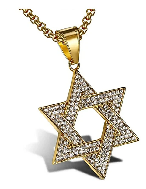 Collar Para Hombre Dije Estrella David Acero De Color Oro