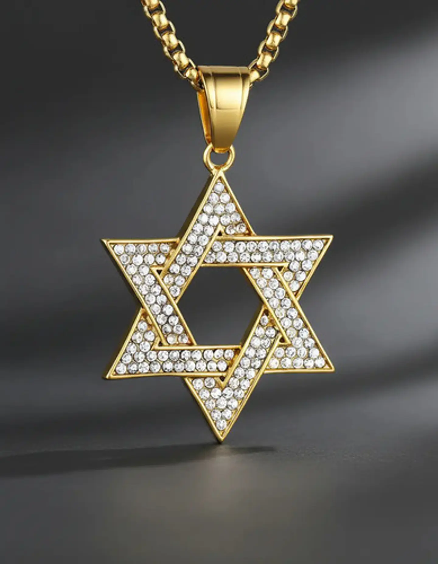 Collar Para Hombre Dije Estrella David Acero De Color Oro 3