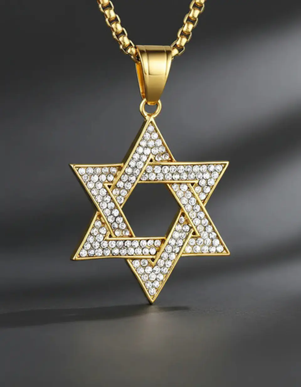 Collar Para Hombre Dije Estrella David Acero De Color Oro 3