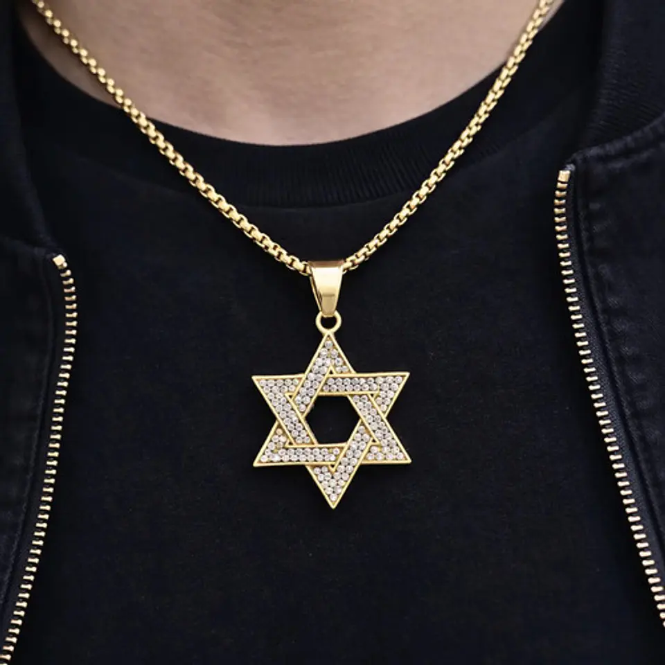 Collar Para Hombre Dije Estrella David Acero De Color Oro 5