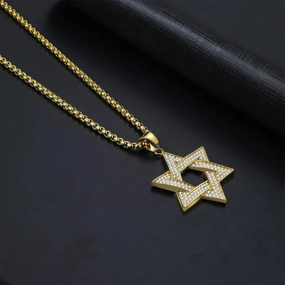 Collar Para Hombre Dije Estrella David Acero De Color Oro 7
