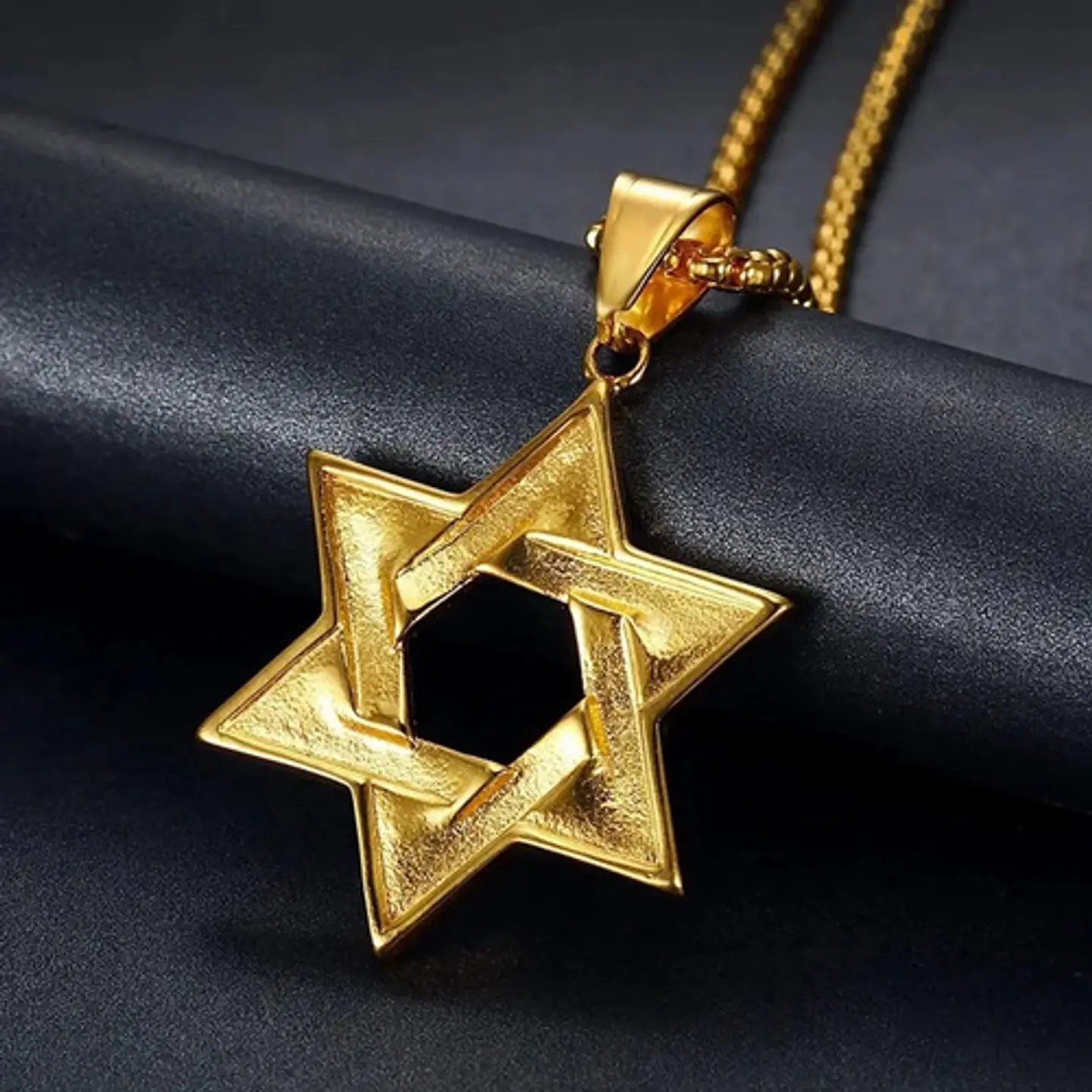 Collar Para Hombre Dije Estrella David Acero De Color Oro 9