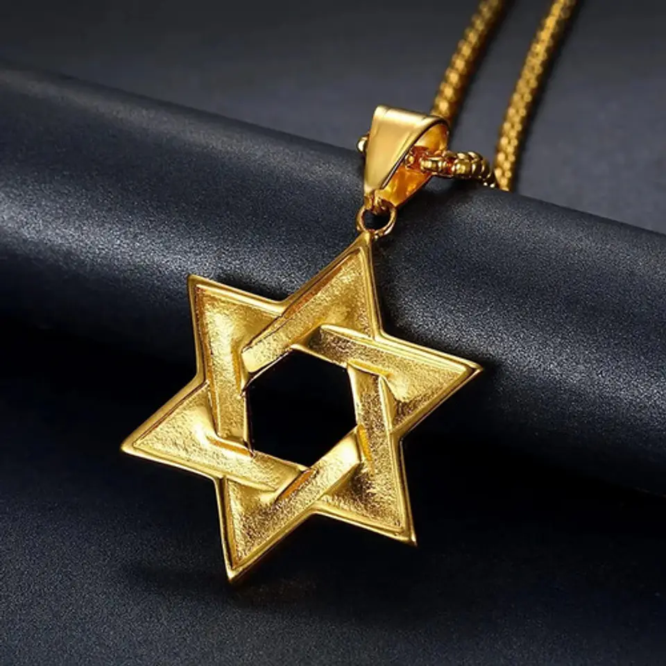 Collar Para Hombre Dije Estrella David Acero De Color Oro 9