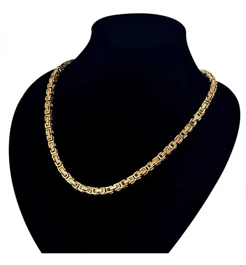 Cadena 6mm Color Oro Acero Inoxidable 60 Cm Bizantina Hombre