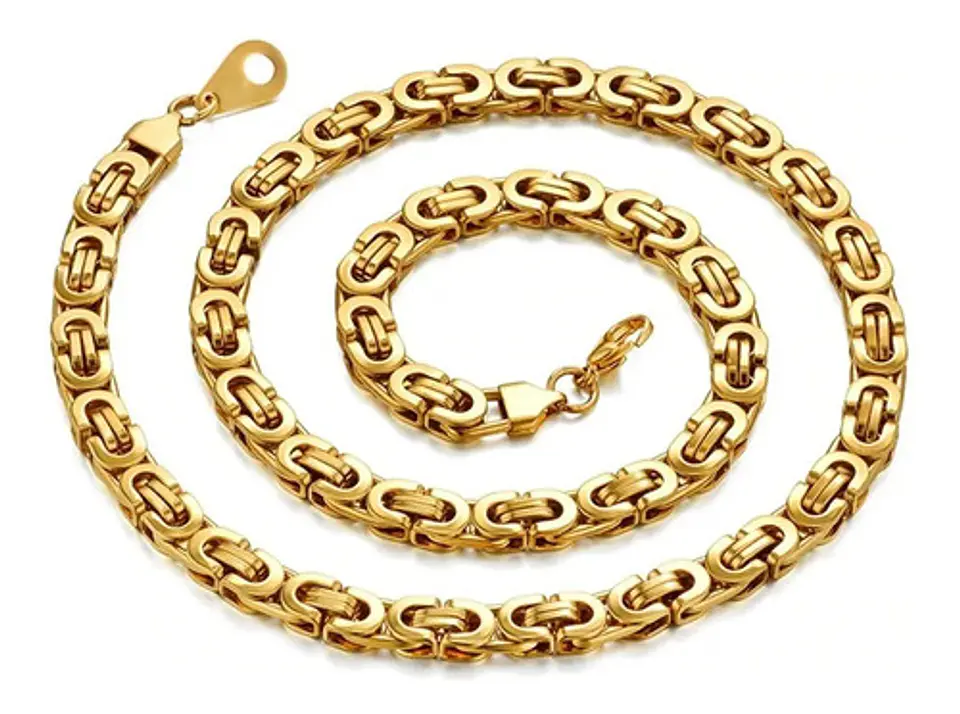 Cadena 6mm Color Oro Acero Inoxidable 60 Cm Bizantina Hombre 4