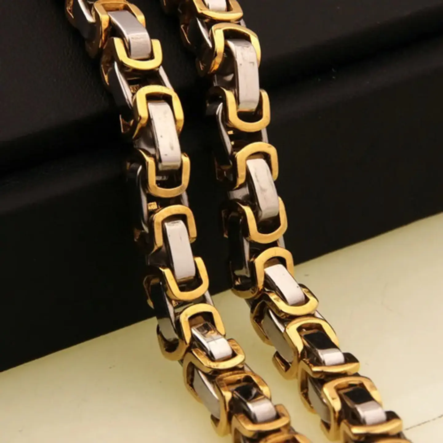 Cadena 6mm Color Oro Acero Inoxidable 60 Cm Bizantina Hombre 11