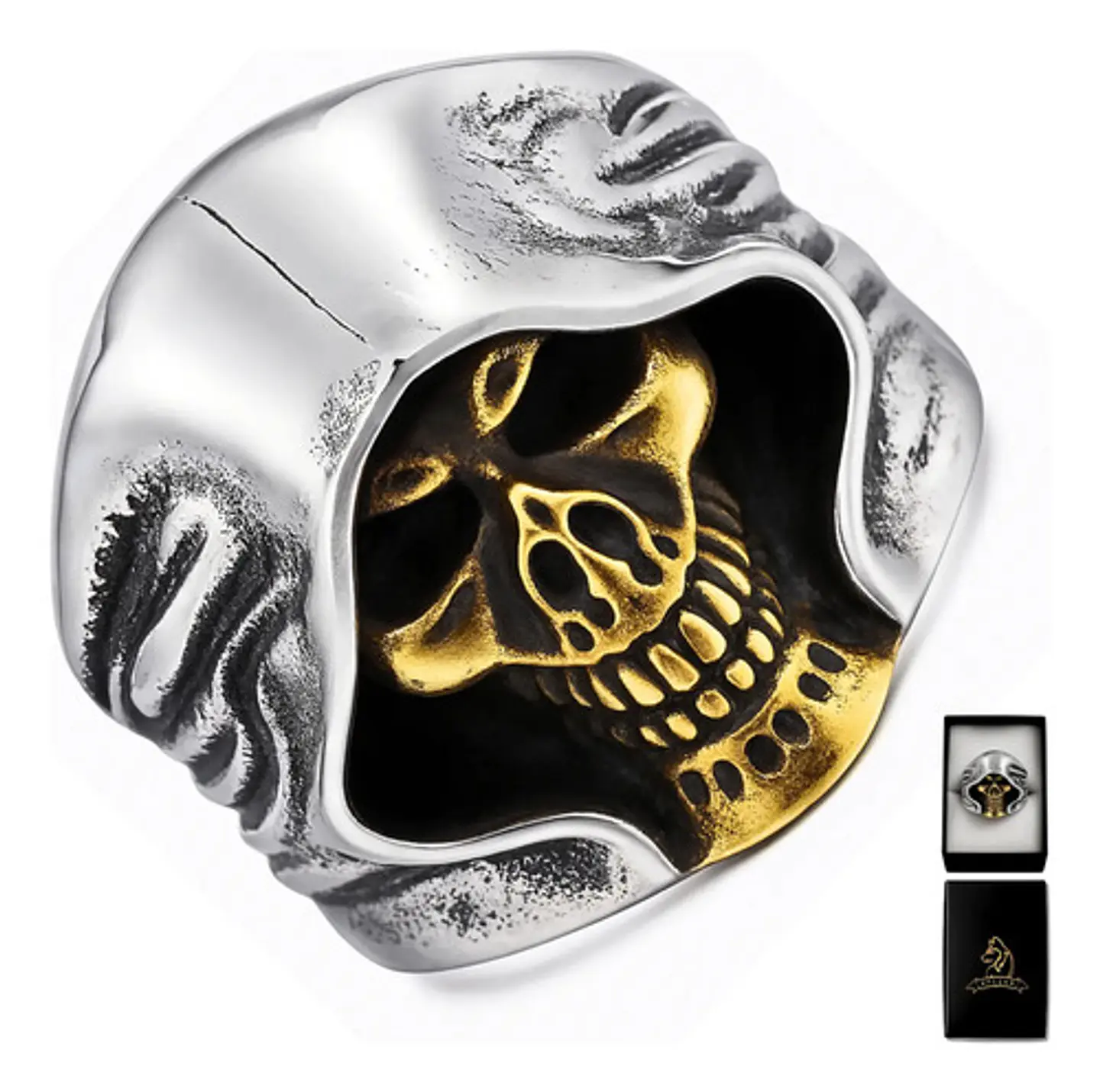 Anillo Para Hombre Cráneo Santa Muerte De Acero Color Plata 1