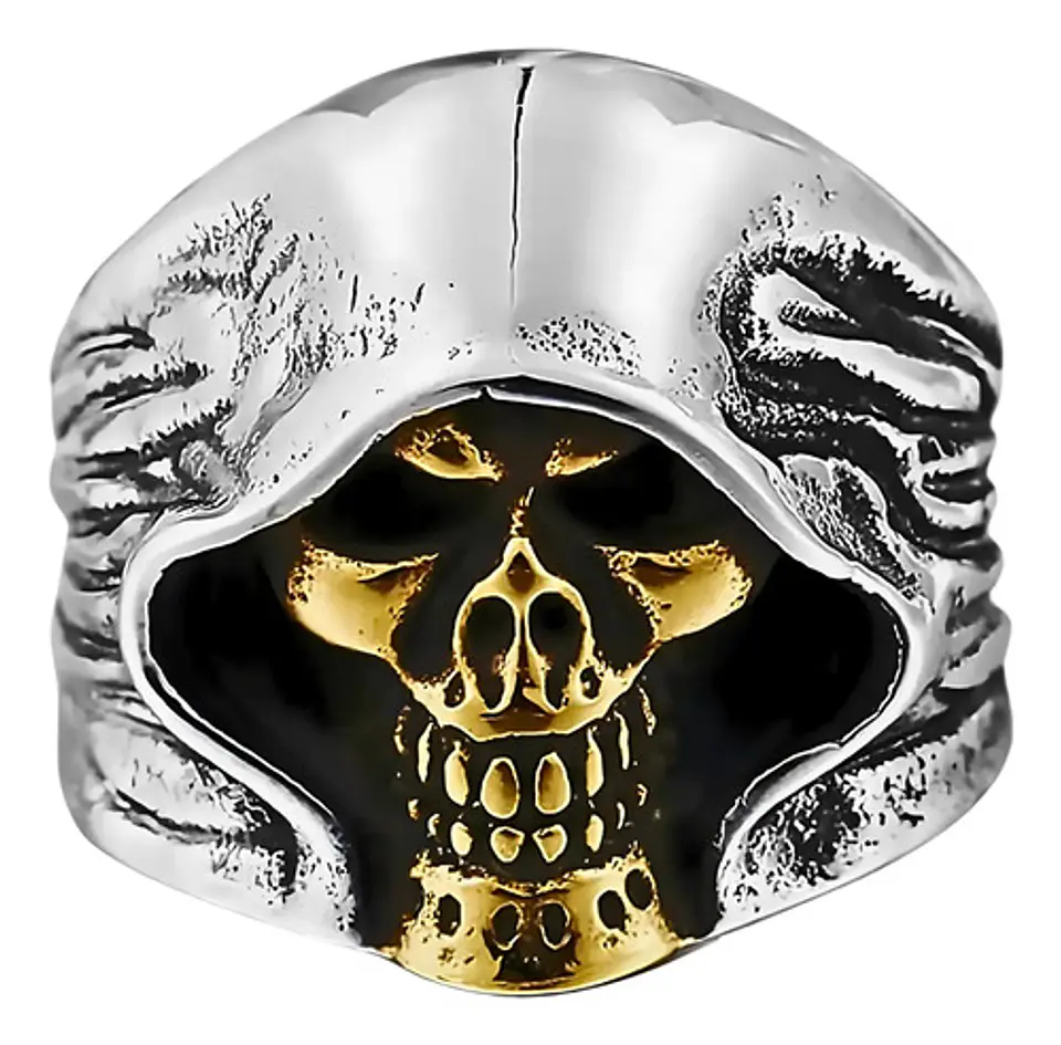 Anillo Para Hombre Cráneo Santa Muerte De Acero Color Plata 2