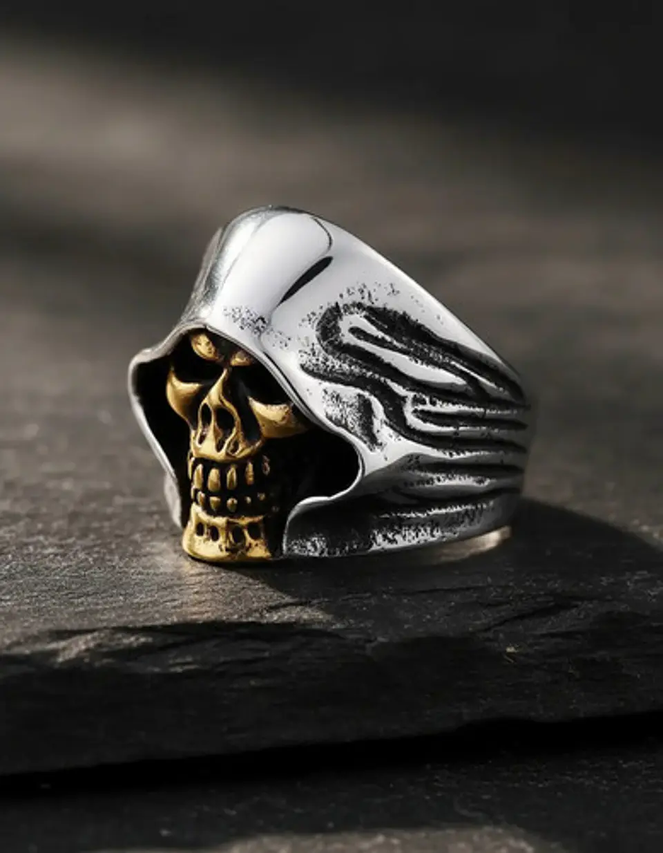 Anillo Para Hombre Cráneo Santa Muerte De Acero Color Plata 3