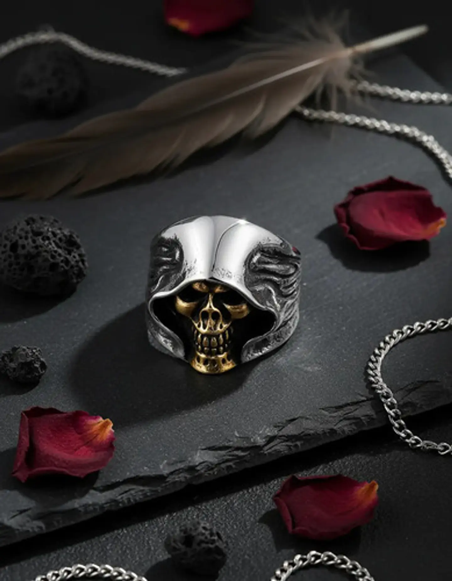 Anillo Para Hombre Cráneo Santa Muerte De Acero Color Plata 4