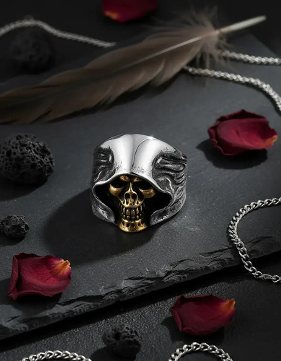Anillo Para Hombre Cráneo Santa Muerte De Acero Color Plata 4
